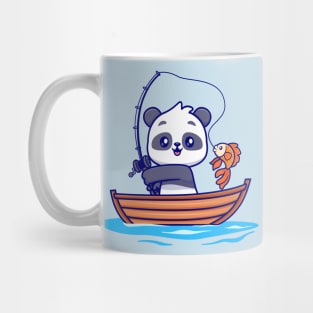 Cute Panda Fishing On Boat Cartoon Mug